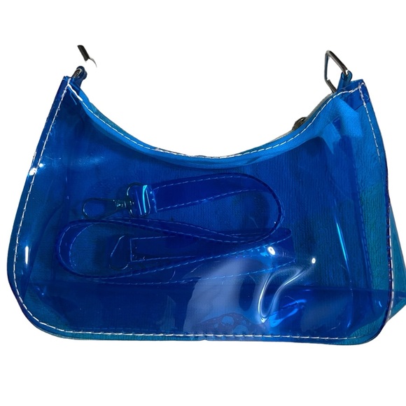 Trendy Clear Jelly Handbag Neon Blue Shoulder Bag - Picture 8 of 11